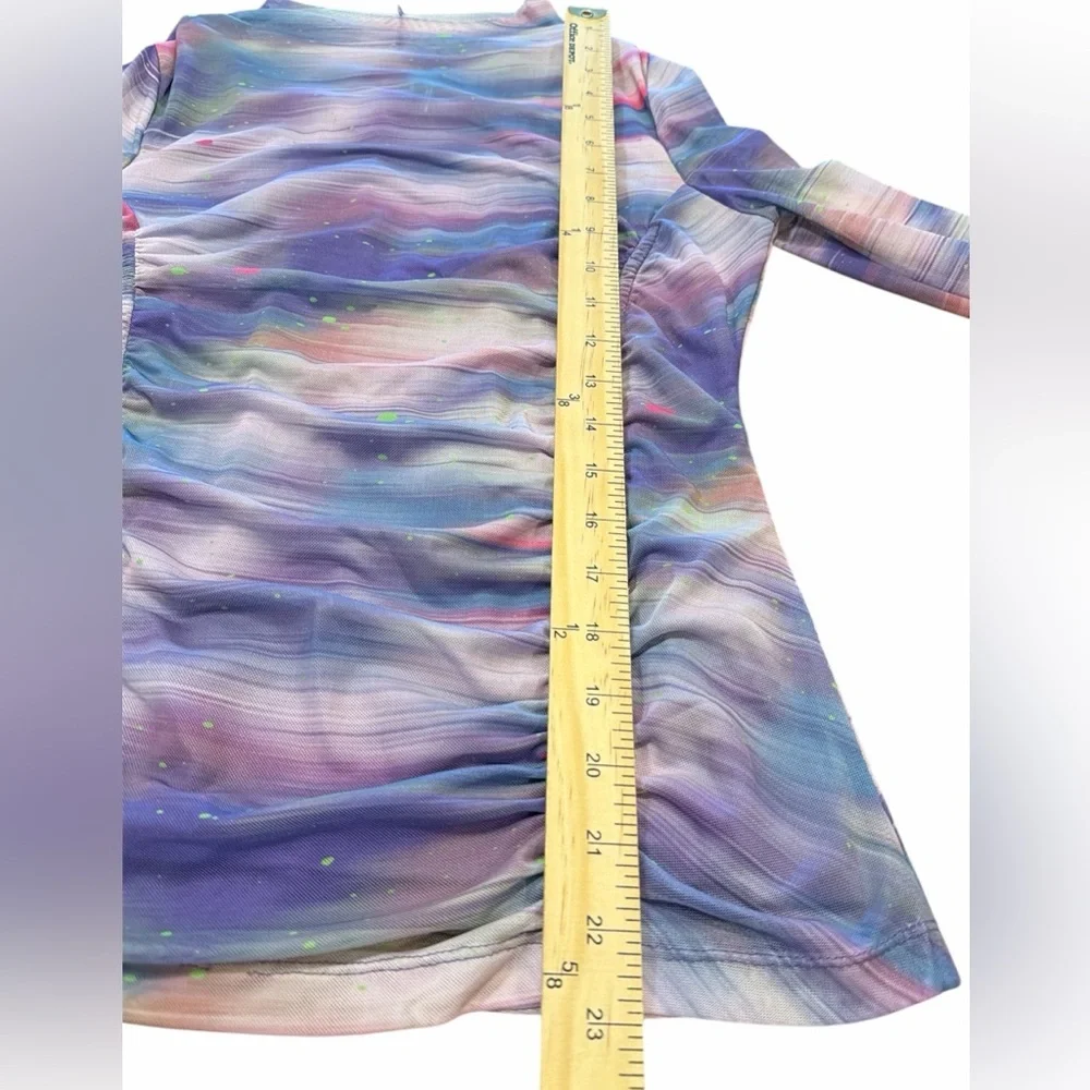 Anthropologie Mesh Top Size Medium Purple Pattern Double Layer Long Sleeve - Picture 14 of 15